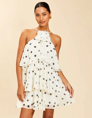 Keepsake Ruffle Mini Dress in Polka Dot