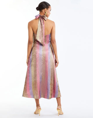 Copacabana Halter Midi Dress in Disco Stripe