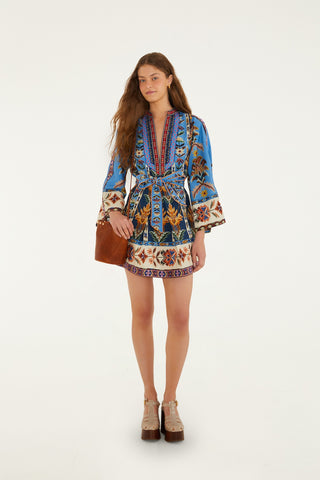 Emb Tapestry Mini Dress in Blue