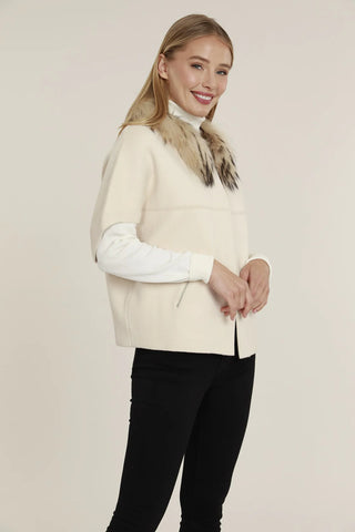 Fur Trimmed Bat Wing Cardi in Creme