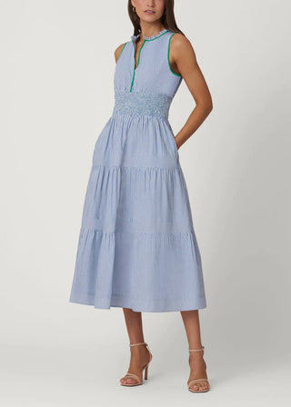 Suzette Dress in French Blue/Optic/Green