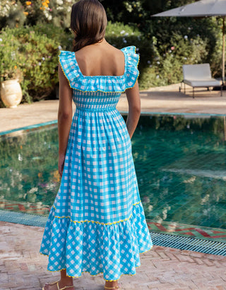 Carrie Dress in Aqua Gingham