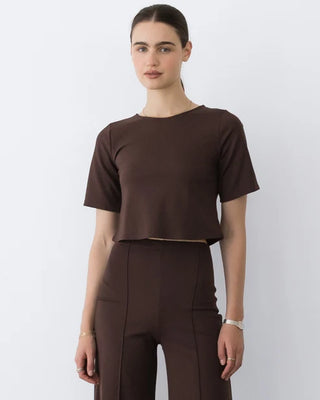 Ponte Knit Short Sleeve Top in Chocolate