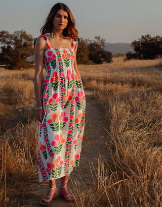 neon boho dress 1960s Neon Maxi Dress in Psychedelic Expressionist Style Print 60's Boho Dress 70s Women's Vintage Size Small/Medium