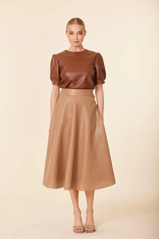 Perforated Skirt in Camel