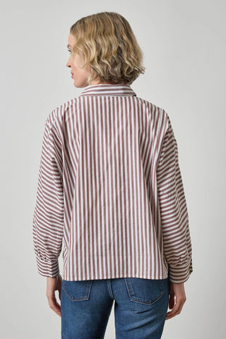 Dolman Sleeve Button Down Shirt in Chestnut Stripe