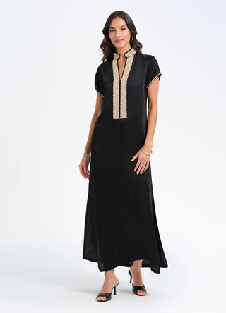 Pearl Cap Slv Dress in Black