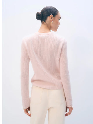 Cashmere Waffle Mesh Crew in Pink Sand