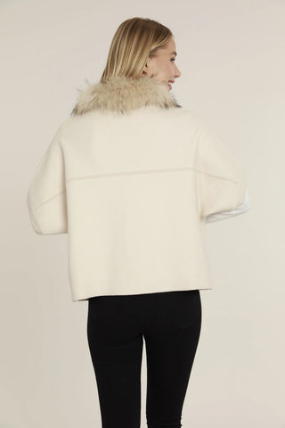 Fur Trimmed Bat Wing Cardi in Creme