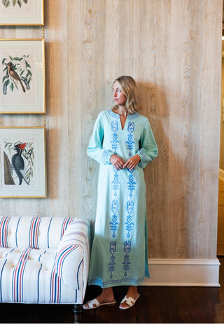 Embroidered Caftan in Mint