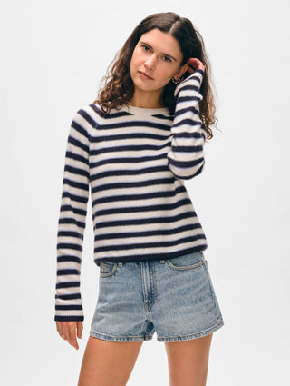 Cashmere Striped Sweatshirt in Soft White Combo