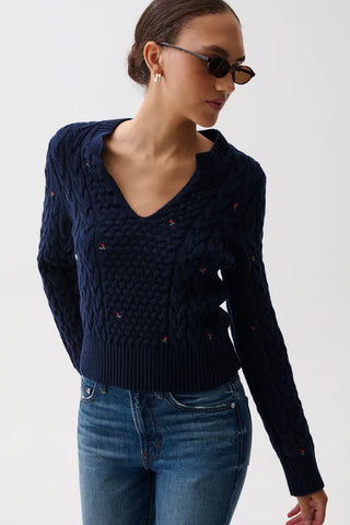 Shana Long Sleeve Cable Sweater in Soft Night