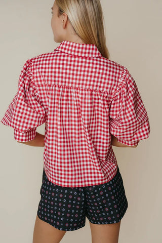 Strahley Top in Red & Cream Check