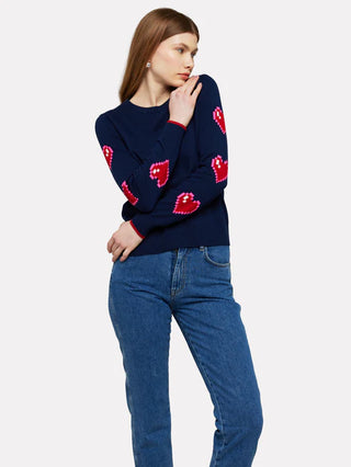 Heart Sleeve Crew in Hello Sailor/Neon Pink, Cochineal, Ice Water