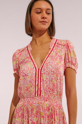 Bibi Mini Dress in White Pink Nature