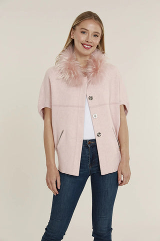 Fur Trimmed Bat Wing Cardi in Blush